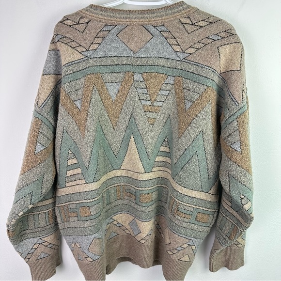 LAMBSWOOL Blend Geometric Patterned Button Cardigan Jacket XL - Picture 2 of 6